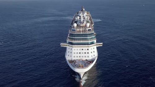 Large cruise ship at sea, Aerial follow footage