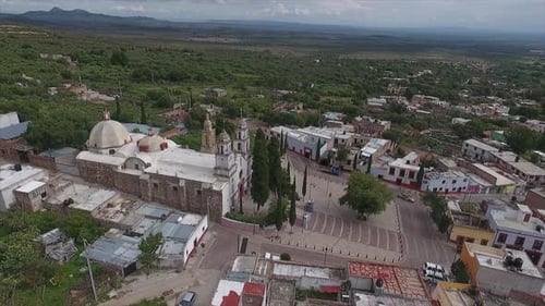 TAKE AERIAL OF CHURCH IN PINOS ZACATECAS