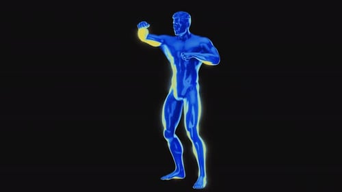 Futuristic 3D Human Figure Performing Martial Arts