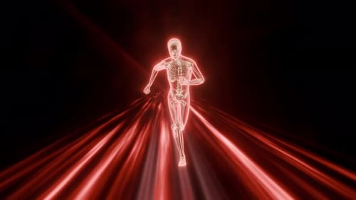 Futuristic Glowing Running Skeleton Animation with Light Streaks