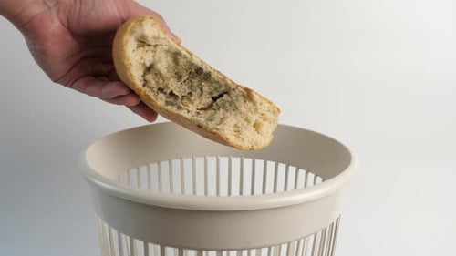 Moldy Bread Being Thrown Away in Trash Bin