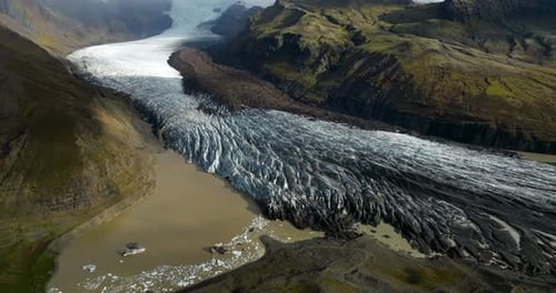 Svinafellsjokull Glacier, Iceland - A Scenic View of a Glacier - Aerial Drone Shot