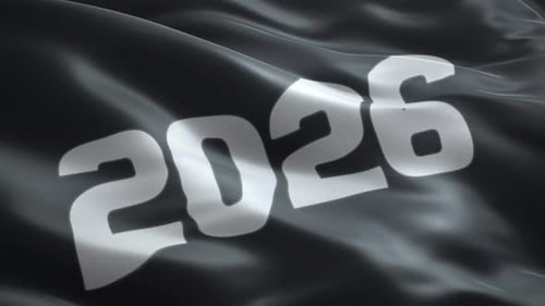 Waving 2026 Text on Black Fabric Background