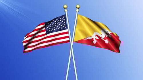Waving Flags: United States and Bhutan on Crossed Poles