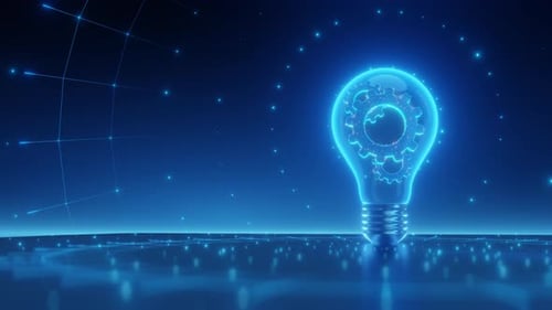 Glühbirne mit Getriebe als Symbol für Innovation