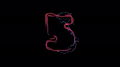 Digit 5 made of multicolor neon curves and lightnings on alpha. Loop 4k clip.