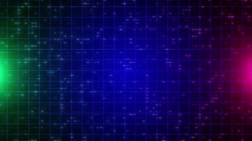 Futuristic High Tech Gird Animation With Flare Light Dark Red And Green. Loop Animation Of Grid