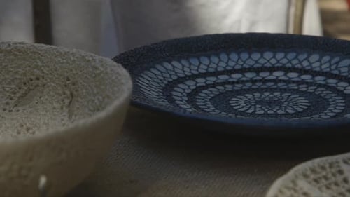 high quality colorful clay plates at craft market