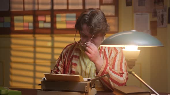 Inspired Famous Writer in Retro Style in Robe Writes Poem or Letter on ...