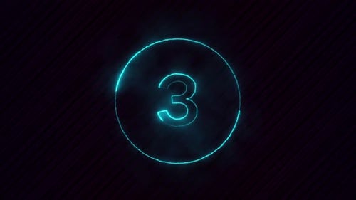 Neon Glowing Circle Countdown from Ten to One