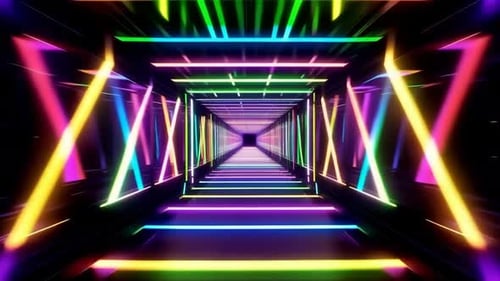 Abstract Neon Tunnel with Colorful Glowing Light Lines