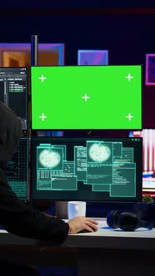 Vertical Video Hacker Using Mockup Monitor Seeing Access Denied Error Message