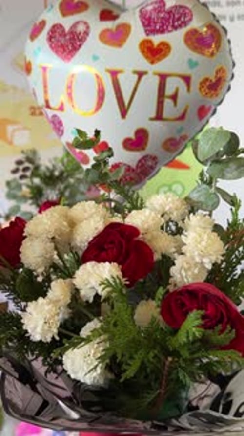 Beautiful Bouquet with Love Balloon Close Up