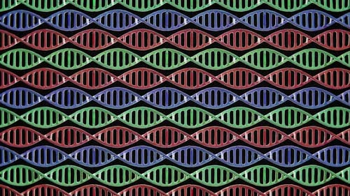 Green, Blue and Red DNA molecules move in a loop in 4K