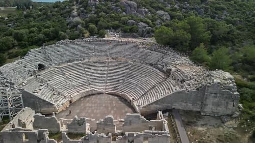 Ancient Roman Theater Ruins in Patara Seen From Aerial Angle