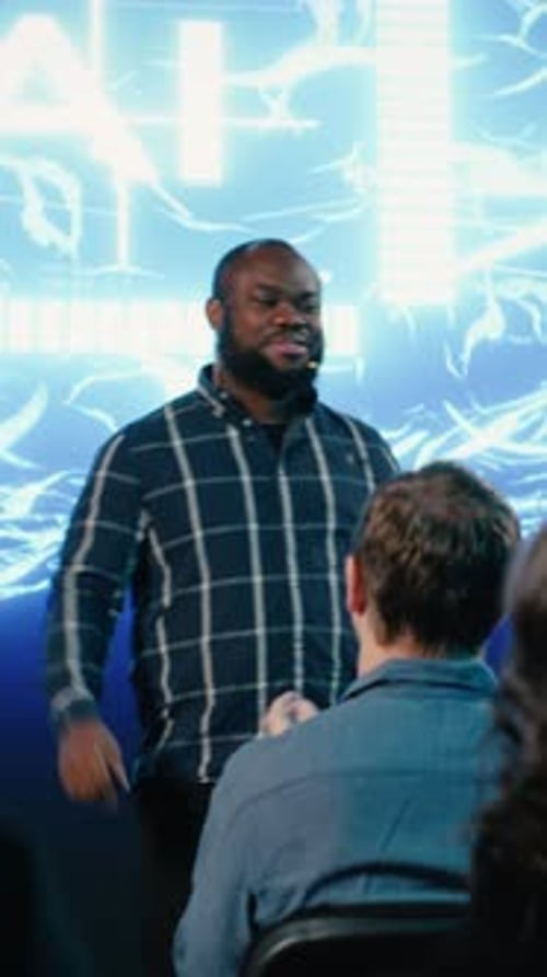 Speaker Presents AI Technology to Seated Audience