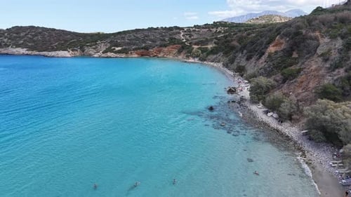 Aerial video above the beach of Voulisma Beach, Crete, Greece