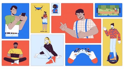 Animated Flat Design Illustrations of People Using Technology
