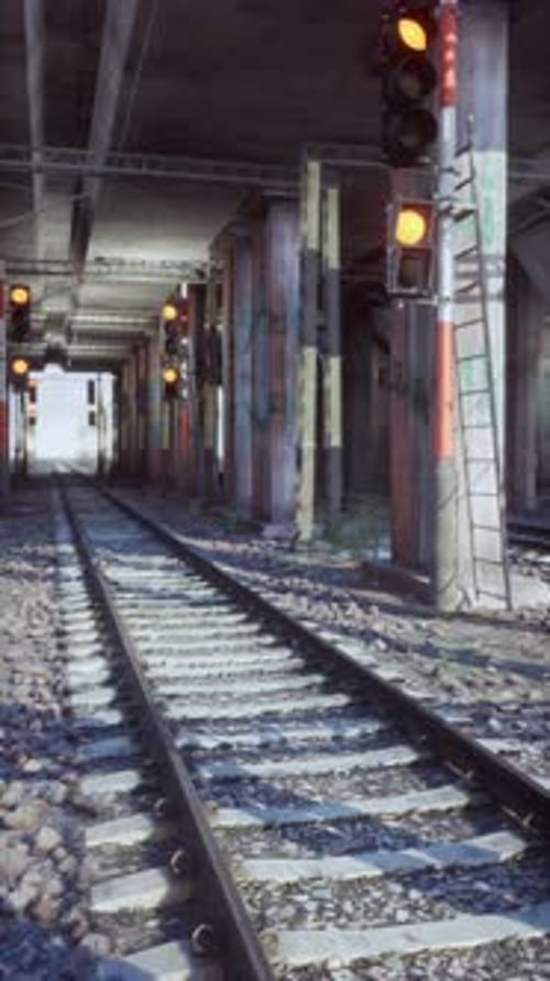 Train Track at Train Station With Traffic Light