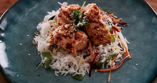 Delicious Salmon Rice Bowl on Plate