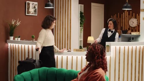 Receptionist Handing Guest Room Key