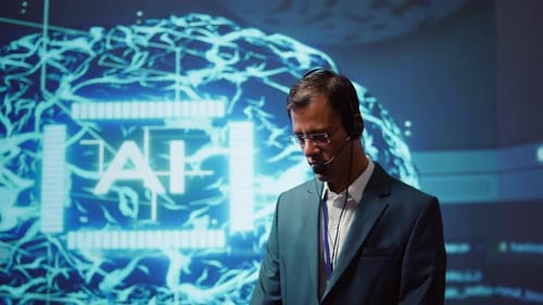 Speaker Talking with Audience During Remote Call Online AI Webinar