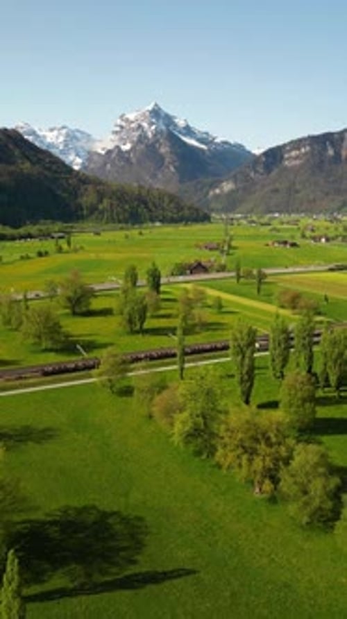 Scenic landscape of the Interlaken region in Switzerland resort town Bernese Oberland Swiss Alps
