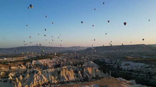 Aerial View: Many Hot Air Balloons over Cappadocia