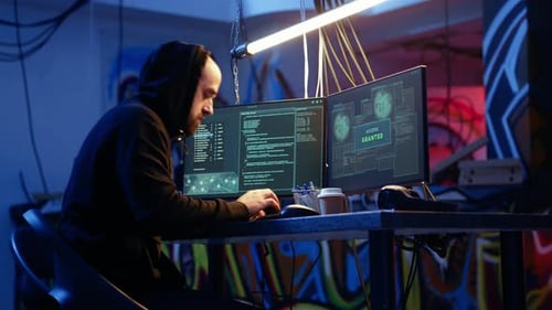 Fröhlicher Cyberkrimineller begeistert nach dem Diebstahl von Passwörtern