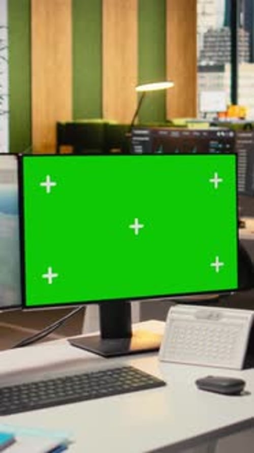 Wind Turbine Simulation on Green Screen Mockup PC in RD Office