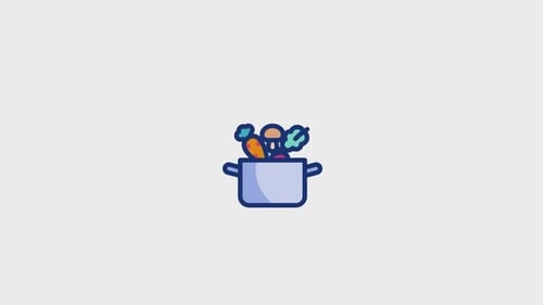 Animated Cooking Pot with Vegetables Flat Design Icon
