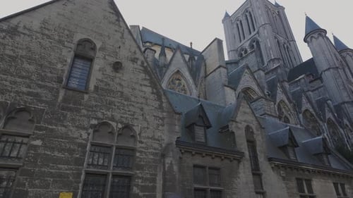 Historic Gothic Saint Nicholas' Church in Ghent, Belgium, medieval architecture
