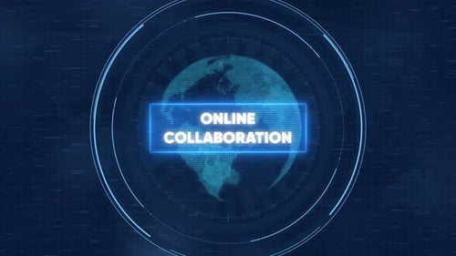 Online collaboration concept: digital global network interface with hud motion desi