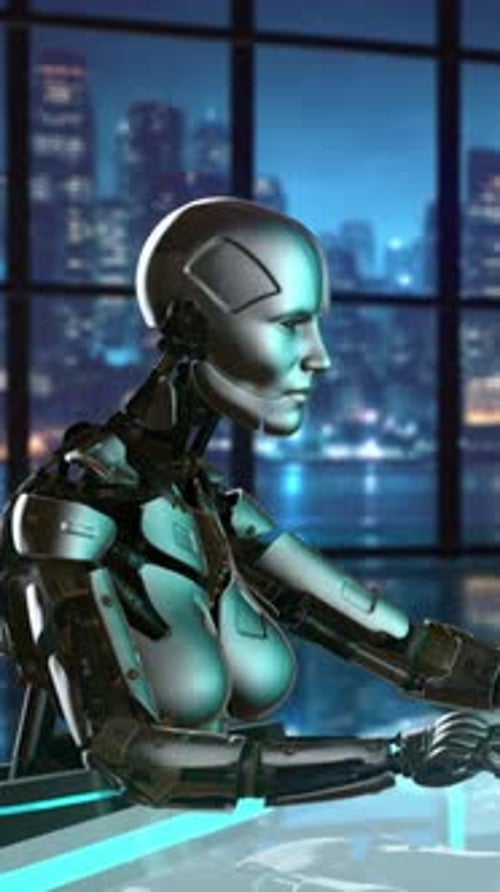 AI Robot Financial Interface Vertical Closeup Typing Animation
