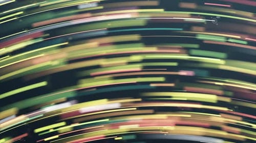 Nano-Kollektion: Animiertes Übergangselement ohne Schleife aus mehrfarbigen, verschwommenen Neonlinien, die sich drehen