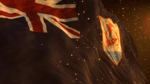 Waving Flag of Anguilla with Shimmering Gold Particles