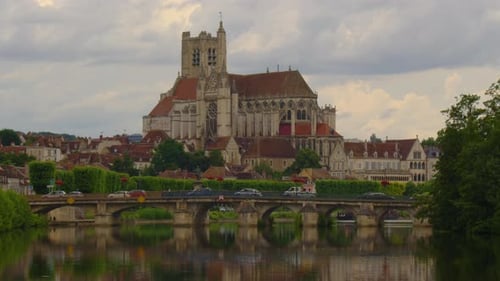 Auxerre with Cathedral of SaintEtienne on River Yonne Burgundy France