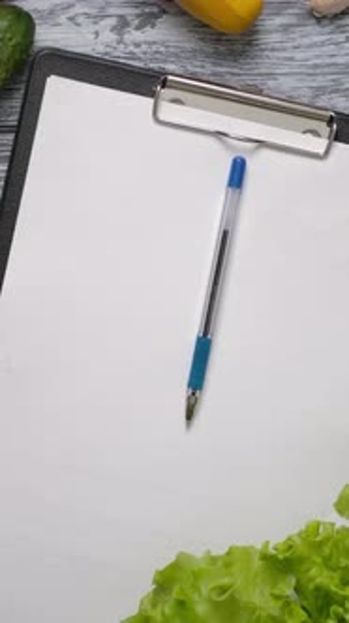Vertical of Pen Rolling on Page with Recipe on Kitchen Counter Easy to Place Your Reciepe on a Blank