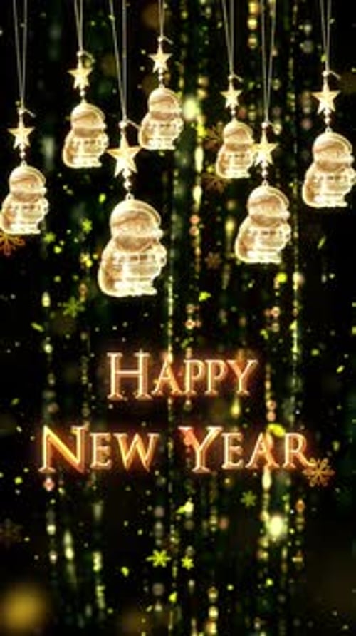 Golden Shimmering New Year Title with Festive Decorations