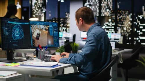 Architekturingenieur verwendet neuronale KI-Netzwerke im Heimmodellierungsprogramm