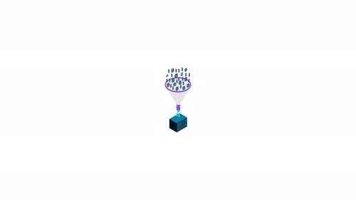 Digital Data Funnel Processing Binary Code Into A Cube Animation