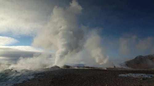 A View of Geothermal Steam Rising in Iceland - Wide Shot