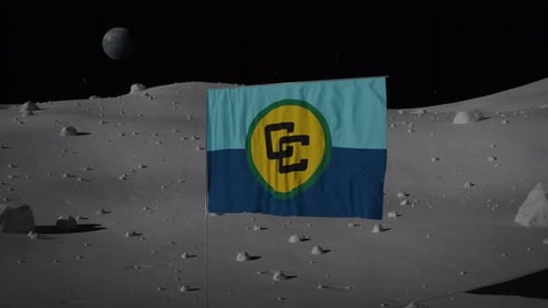 Waving Flag on Moon with Earth in Distant Space
