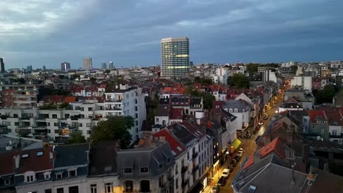 Aerial view of buildings and streets, Belgium.