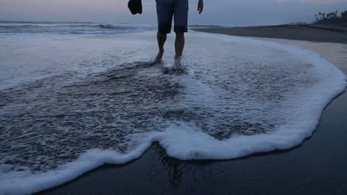 Man Walking on Beach Near Sea in Evening, Super 240
