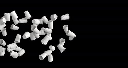 3D Animation of White Plastic Cups Flying Across Screen