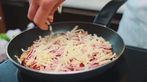 Potato Pizza in a Pan Sprinkled with Cheese