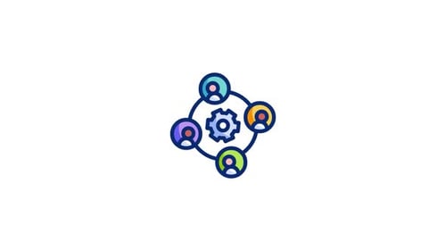 Animated Corporate Teamwork Icon With Spinning Gear
