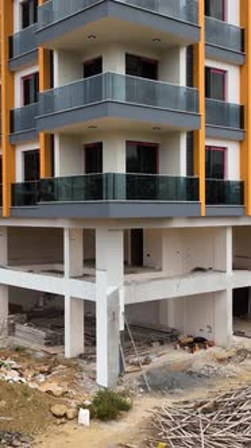 Vertical Video Aerial View Construction Site Work on Site