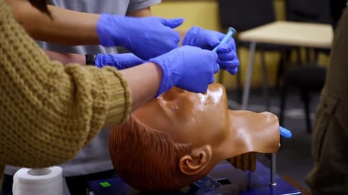Close-up detail of a training dummy. Medical doll ready for a training.